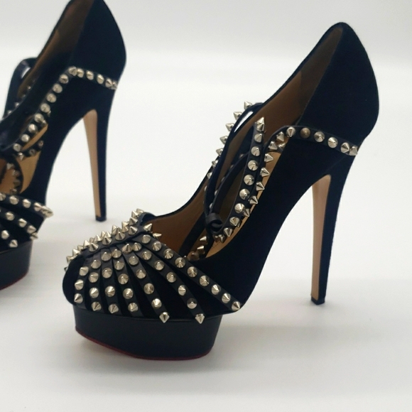 Charlotte olympia size 39 color black suede and silver spikes 100% Authentic - Picture 10 of 17